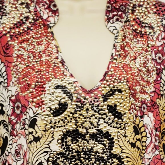 beaded long sleeve tunic top size large - Picture 4 of 4